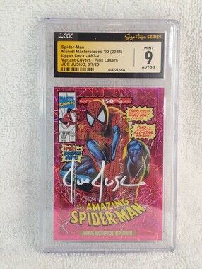 Spider-Man 2024 Marvel Masterpieces 92 Platinum Pink Lasers #74/692 Signed grade